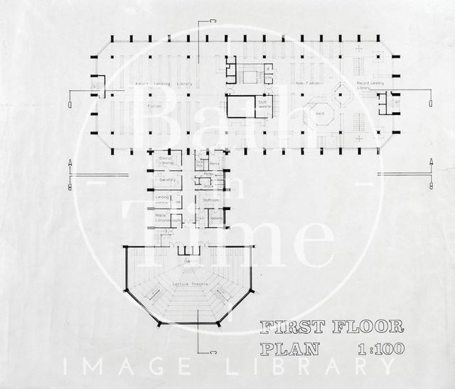 Proposed Library building for Podium site, Northgate Street, Bath - first floor plan mid-1980