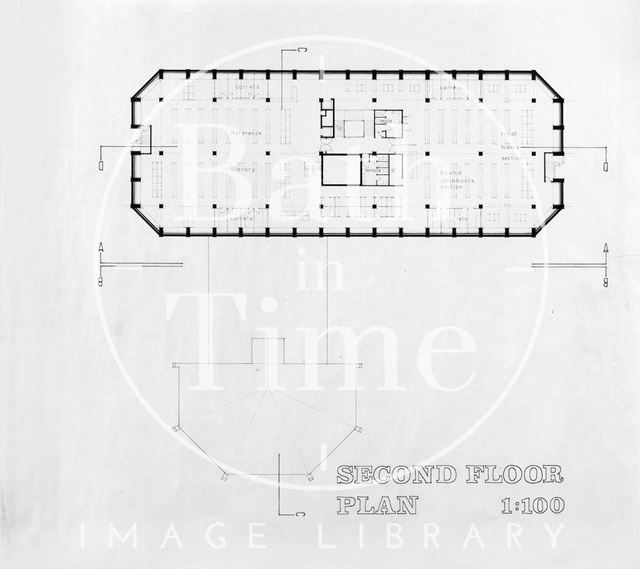 Proposed Library building for Podium site, Northgate Street, Bath - second floor plan mid-1980