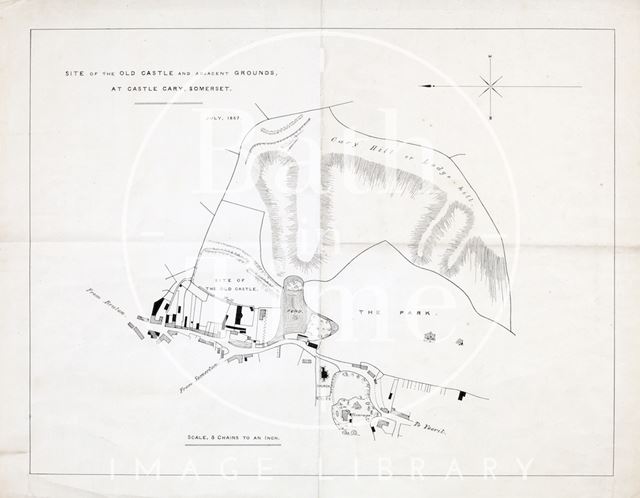 Site of the old castle and adjacent grounds at Castle Cary, Somerset 1857