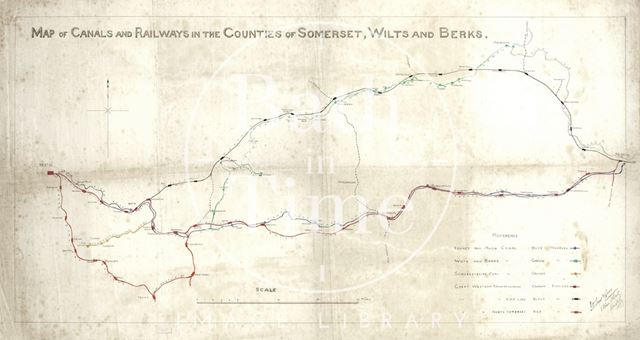 Map of canals and railways in the counties of Somerset, Wilts and Berks - surveyors J.W. Trew & Sons 1877