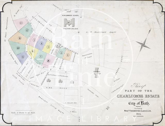 Plan of part of the Charlcombe estate for sale by Messrs. Fareberother, Clark & Lye 1864