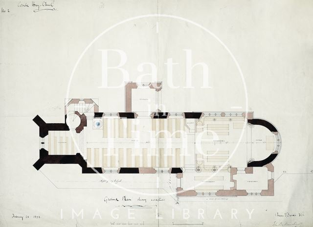 Combe Hay Church, ground plan showing additions - Charles E. Davis - plan No. 2 1873