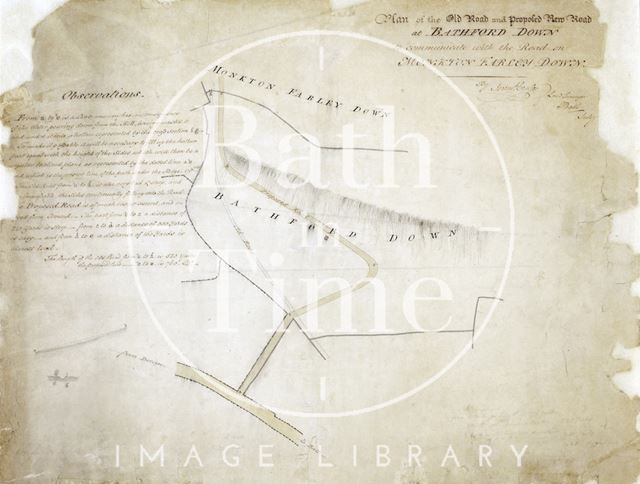 Plan of the old road and proposed new road at Bathford Down to communicated with the road on Monkton Farley Down c.1812?