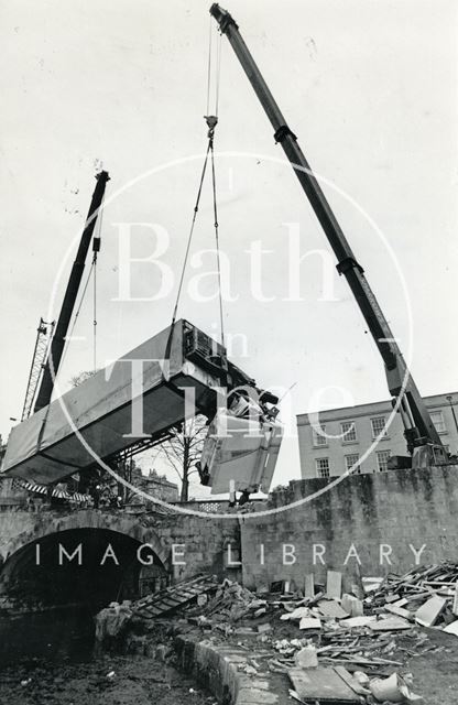 Removing the crashed lorry from the Kennet and Avon Canal, Bath 1984