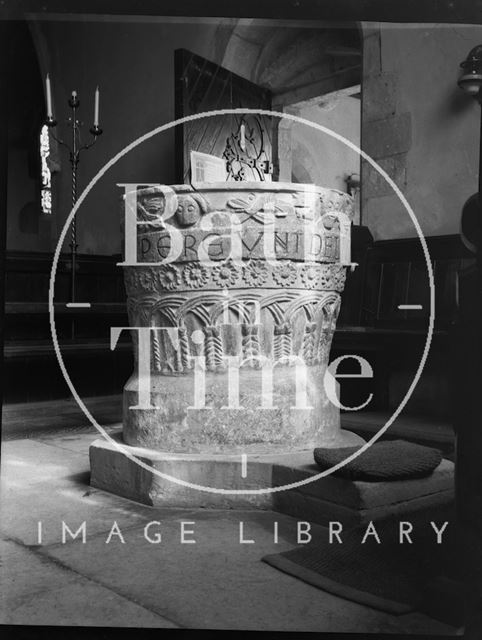 The font, All Saints' Church, Lullington near Beckington, Somerset c.1900