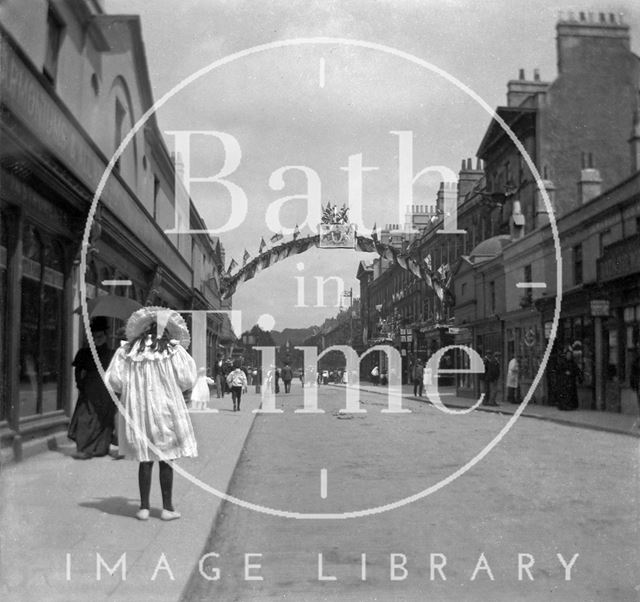 A young girl crossing Pulteney Bridge, Bath 1897