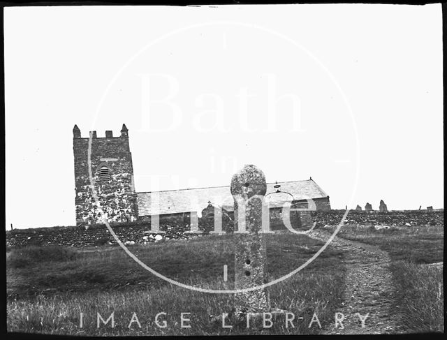 Wayside cross and Church of St. Symphorian, Forrabury, Cornwall c.1900