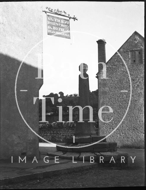 Village cross outside the Rose & Crown Hotel, Croscombe, Somerset c.1900