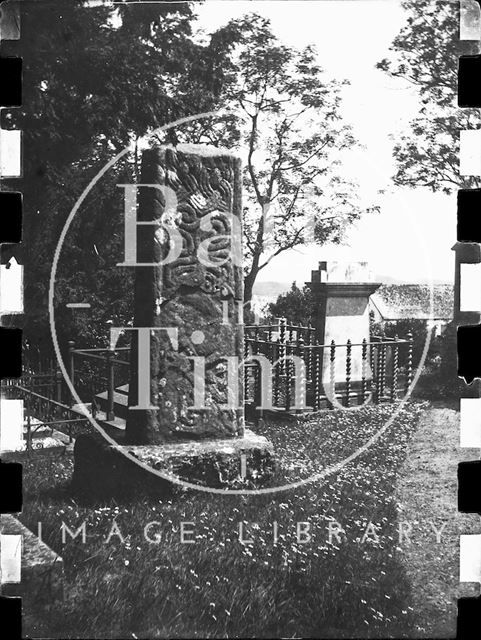 Remains of Saxon/Celtic cross shaft in an unidentified churchyard c.1900