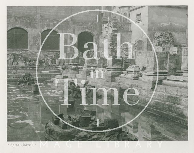 Corner showing bases of columns, Roman Baths, Bath c.1900