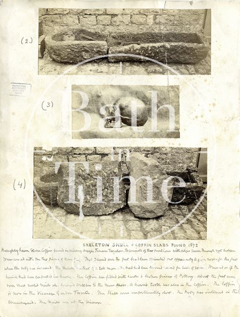 Skeleton, Skull and Stone Coffin Slabs found, Bath 1872