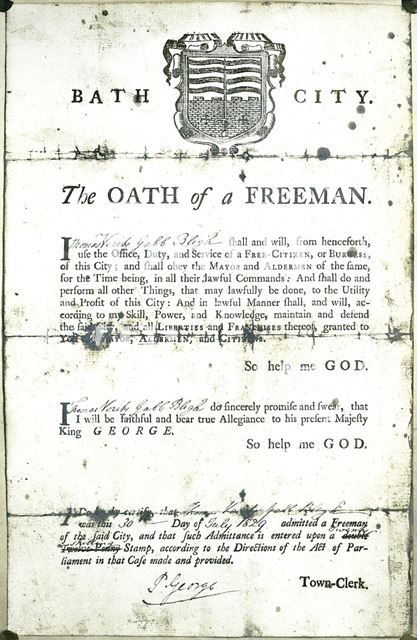 The Oath of a Bath Freeman 1829