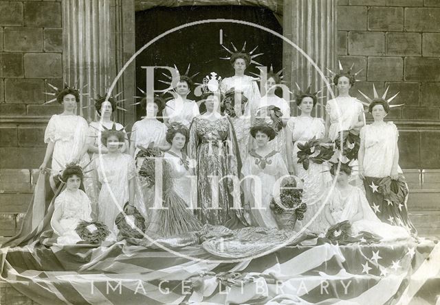 Bath Historical Pageant. Lady De Blacquire and American and Canadian Representatives 1909