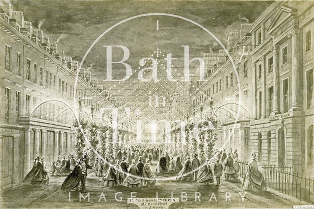 Illuminations in Milsom Street for the wedding of the Prince of Wales, Bath c.1863