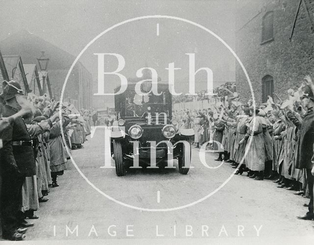 Tour of King George V and Queen Mary 1917, outside Stothert's and Pitt, Bath