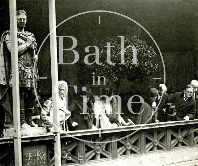 Princess Beatrice watching Roman Market at the Roman Baths, from the terrace, Bath 1925