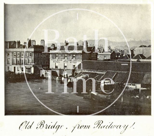 The Great Floods in Bath, Old Bridge from the railway 1894