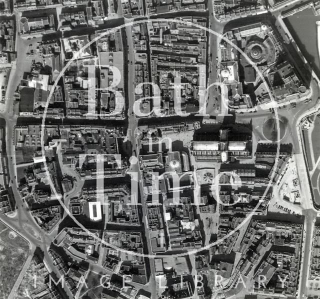 Aerial Photograph showing the Abbey, Stall Street and the distinctive shape of the Old City, Bath 1947