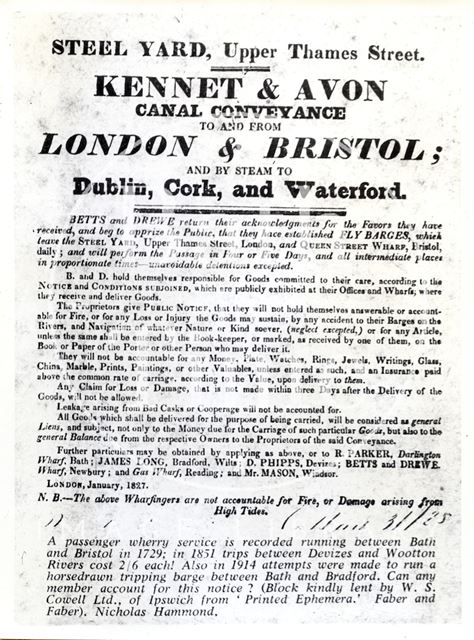 Kennet and Avon Canal notice 1827