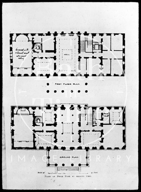 Plans of Prior Park at Present Time, Bath c.1905