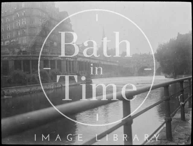 View of the Empire Hotel and Grand Parade from the river, Bath c.1905