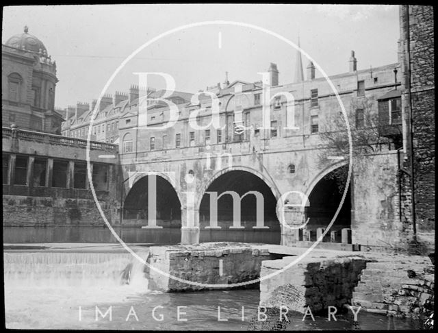 View of Pulteney Bridge and Old Mill from the river, Bath c.1905