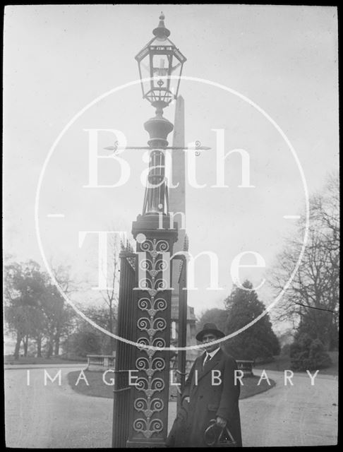 Gentleman standing at entrance to Royal Victoria Park, Bath c.1905