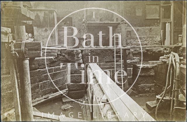 Excavations in King's Bath during Roman Baths excavations, Bath c.1878-1879