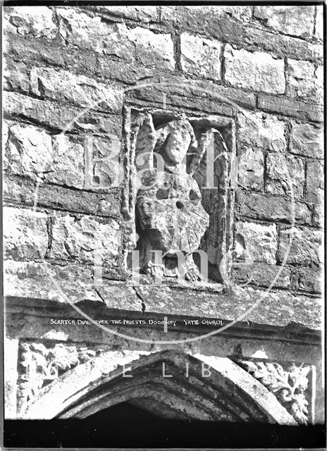 Scratch Dial over the Priest's Doorway, Yate Church, Gloucestershire c.1920