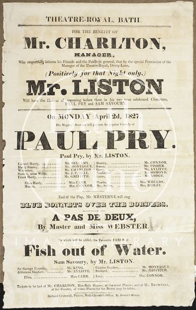 Playbill for the benefit of Mr. Charlton, Manager 1827