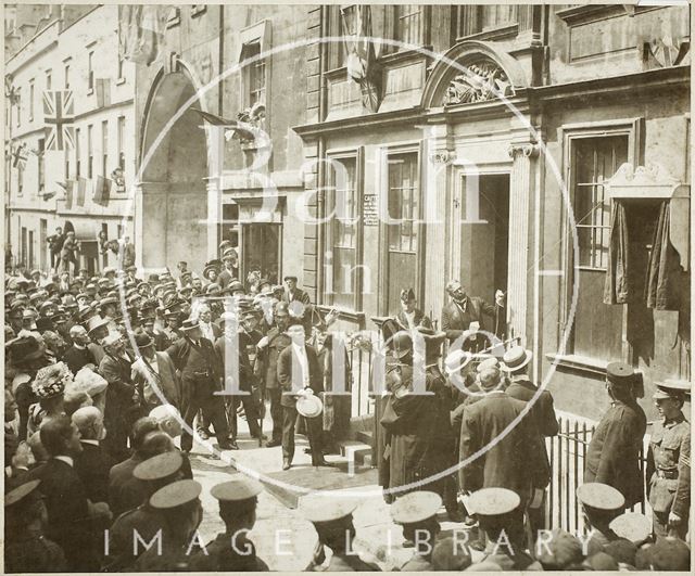 Sir Gilbert Parker unveiling tablet to General Wolfe, 5, Trim Street, Bath 1909