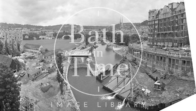 Panorama of the Pulteney Weir scheme under construction, Bath 1971