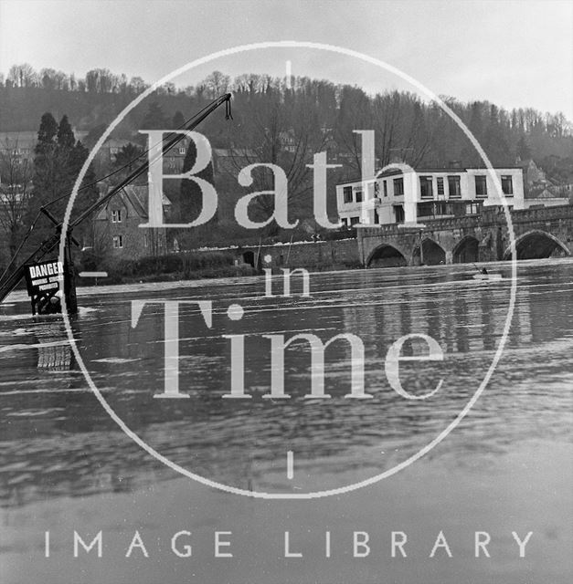 View of the flooded river at the toll bridge at Bathampton 1971