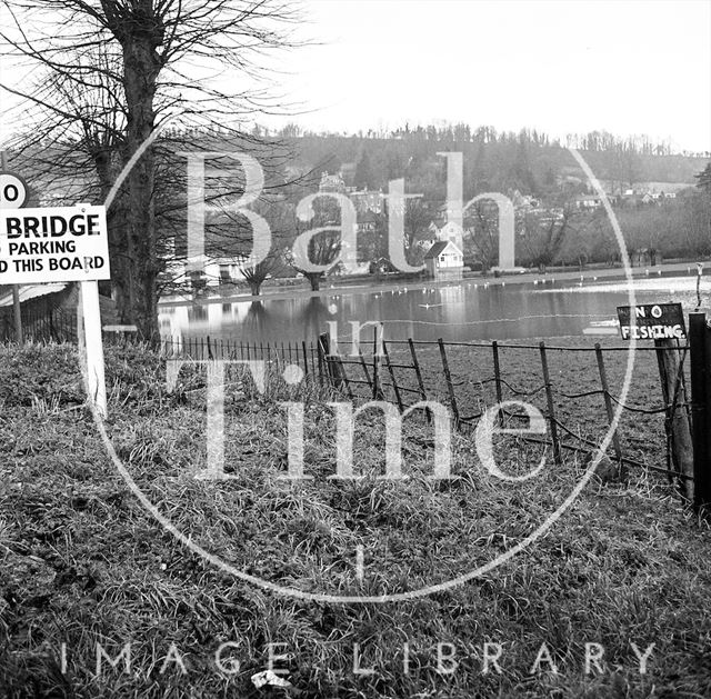 View of the flooded river at the toll bridge at Bathampton 1971