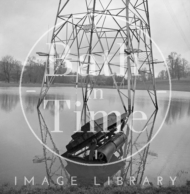 The flooded playing fields and electricity pylon at Bathampton 1971