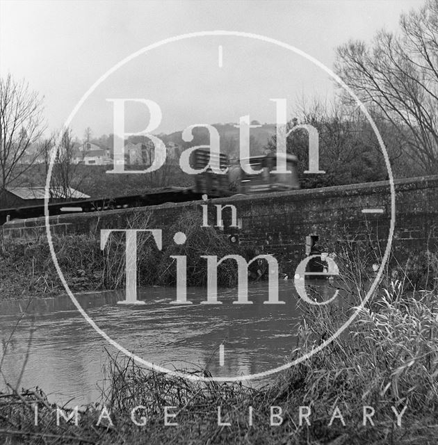 A lorry crossing the flooded river at Bathford 1971