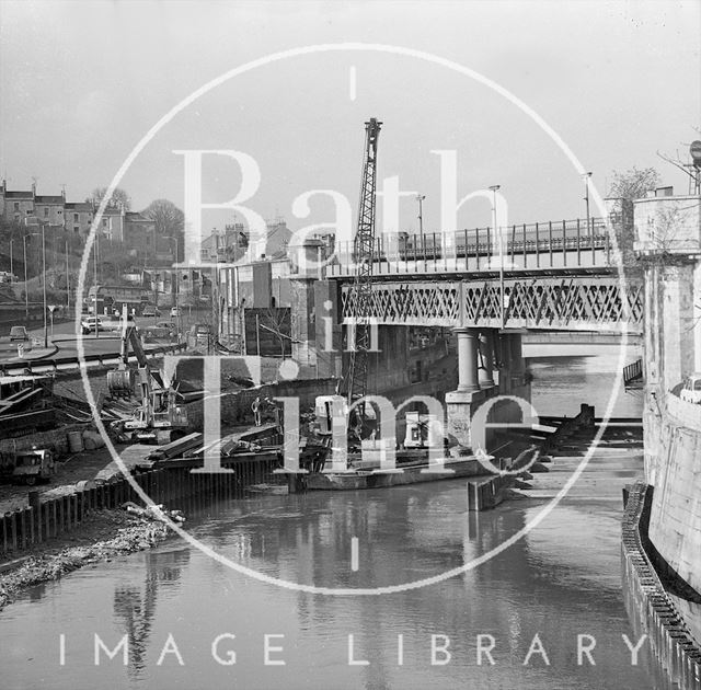 Work on the Flood Prevention scheme at the Skew Bridge, Bath Spa Station c.1971