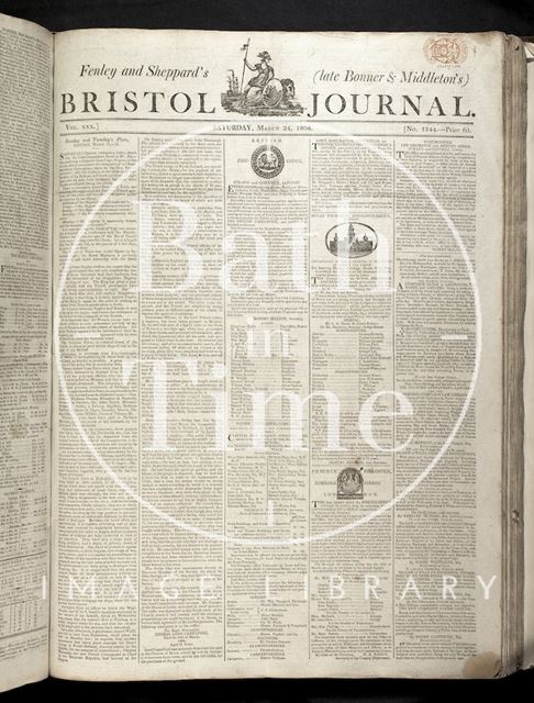 Cover of the Bristol Journal 1804