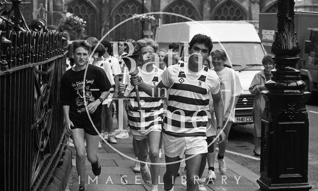 Students run through Bath with an Olympic torch 1991