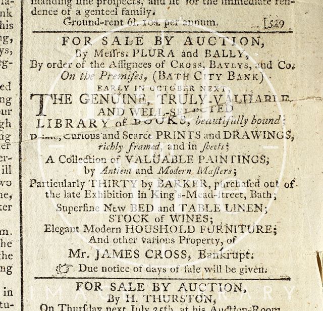 Auction of art collection of Mr. Cross 1793