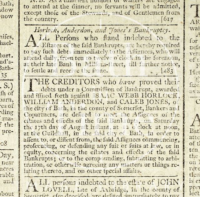 Bankruptcy of Isaac Webb Horlock 1793