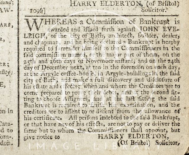 Bankruptcy of John Eveleigh 1793