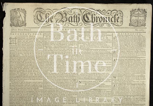 Bath Chronicle front page 1781