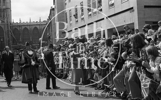 Queen Elizabeth and Prince Philip during their visit to Bath for Monarchy 1000 1973