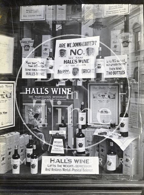 Window display for Hall's Wine, possibly in Huntley's New Bond Street?, Bath c.1930