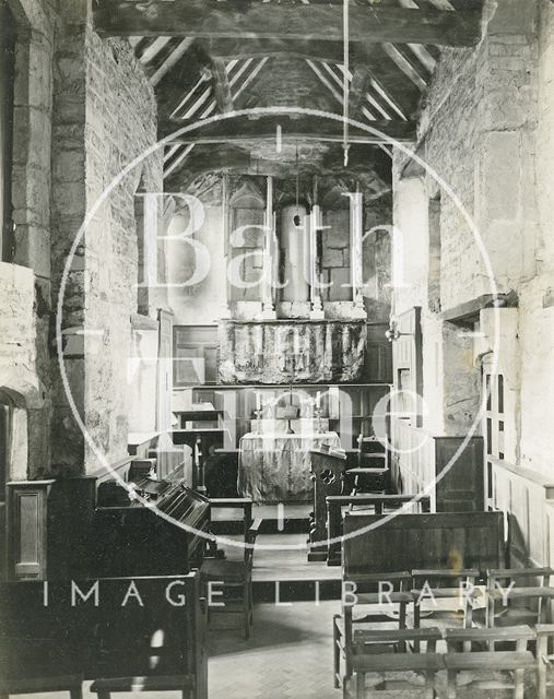 Interior of the small church at Chapel Plaister near Box, Wiltshire c.1920