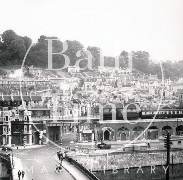 View across the Old Bridge towards Holloway, Bath c.1950