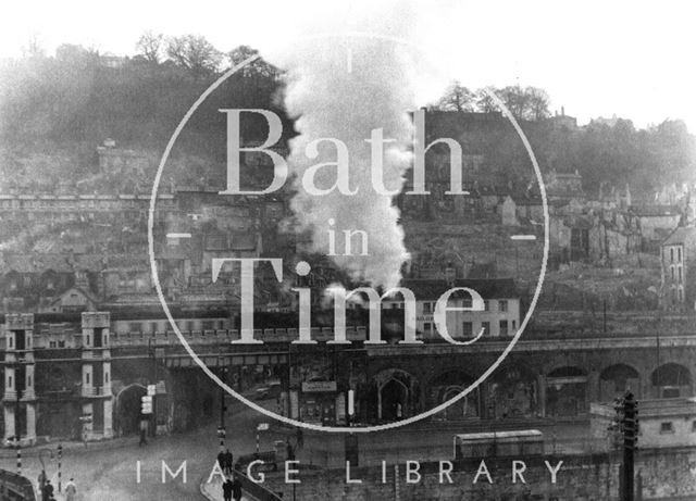 View across the Old Bridge towards Holloway, Bath c.1950