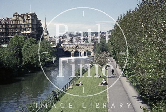 Pulteney Bridge and the riverside, Bath 1964