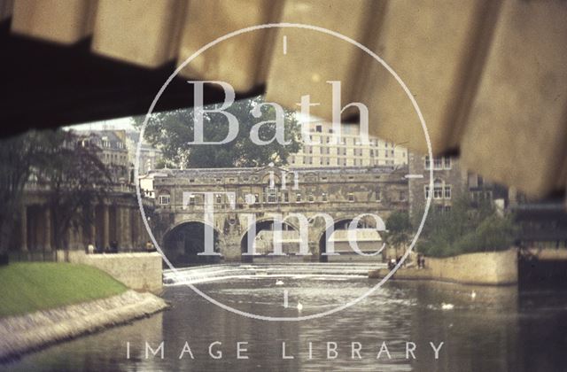 View of Pulteney Bridge from underneath North Parade Bridge, Bath 1972